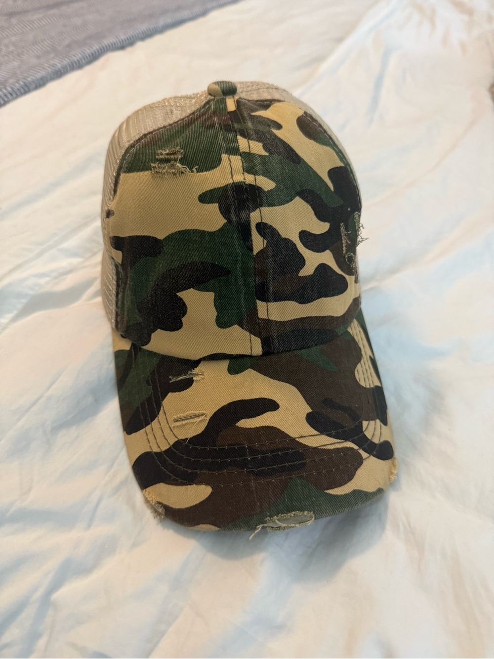 Camo Distressed Trucker Hat - Green Brown